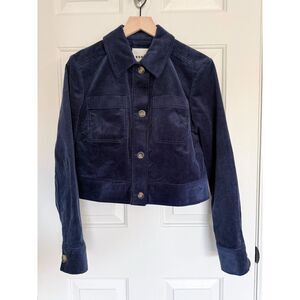 Boden Womens 8 Navy Blue Corduroy Cotton Button Up Chore Jacket Pockets Cropped